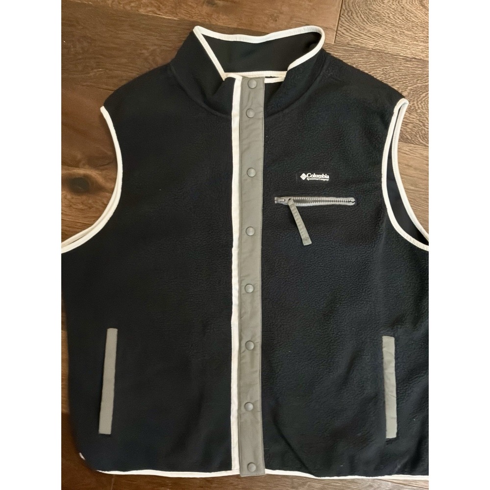 Columbia Fleece Vest Men's XXL Black Snap Front Outdoor Full Zip Pocket - Picture 1 of 5